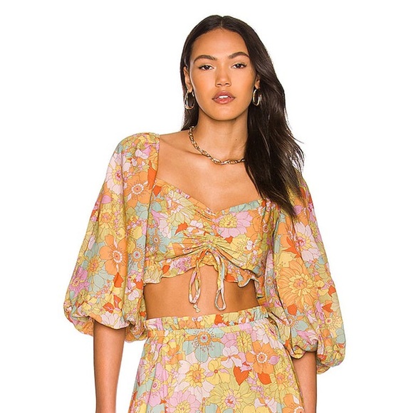 Show Me Your MuMu Tops - Show Me Your Mumu Jenna Crop Top in Groovy Blooms Womens XS